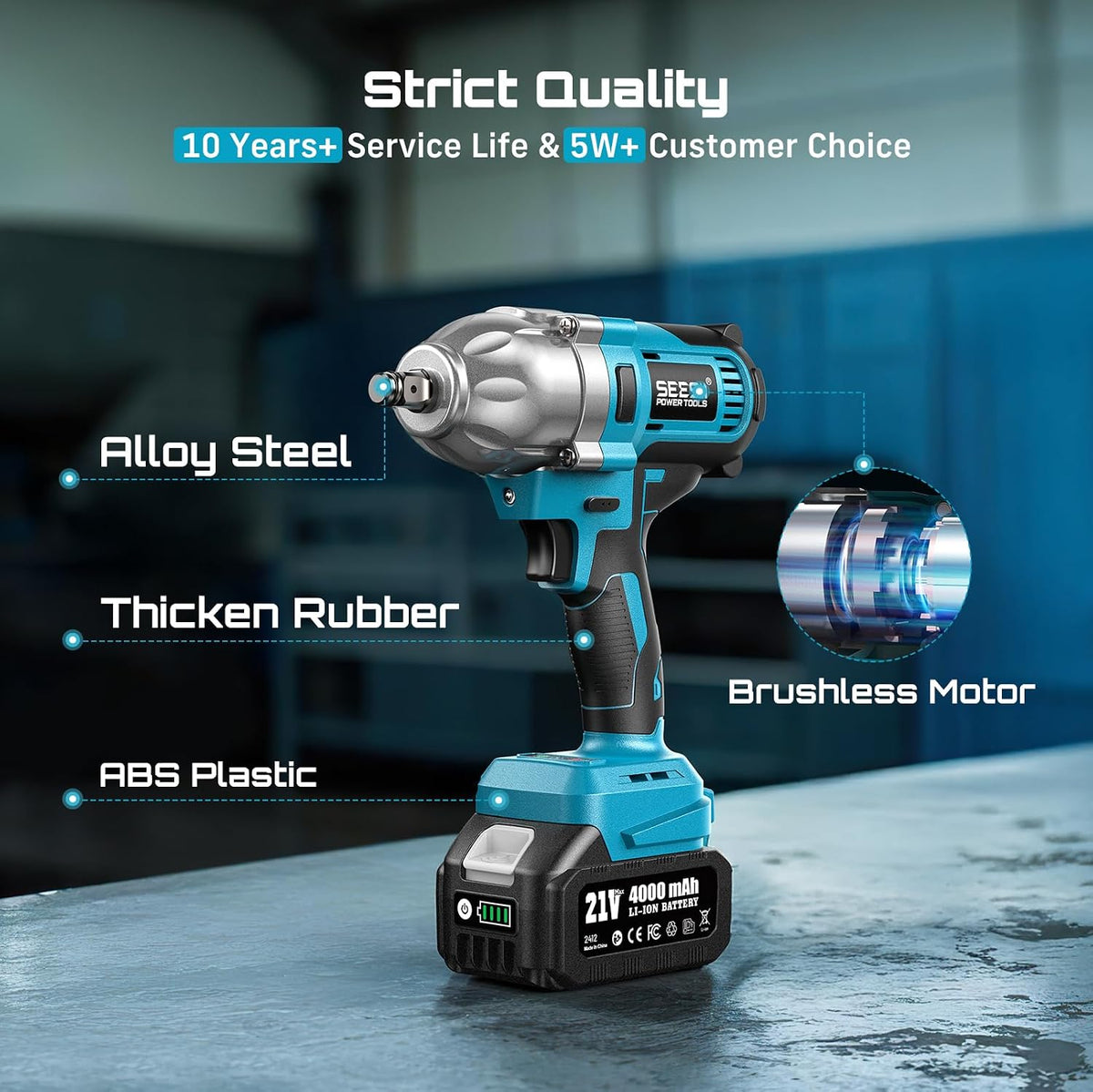 SEESII Impact Wrench 886 FT-LBS(1200N.m)1/2 Impact Gun with 2x4.0Ah Battery