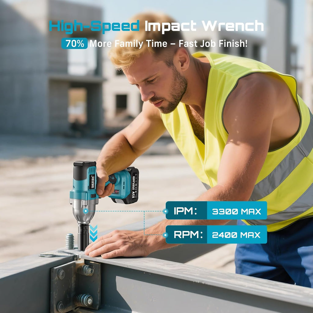 SEESII Impact Wrench 886 FT-LBS(1200N.m)1/2 Impact Gun with 2x4.0Ah Battery