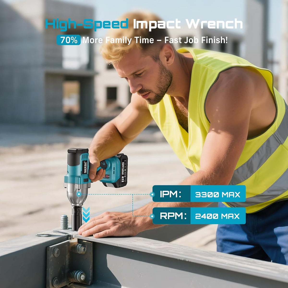 SEESII Impact Wrench 886 FT-LBS(1200N.m)1/2 Impact Gun with 2x4.0Ah Battery