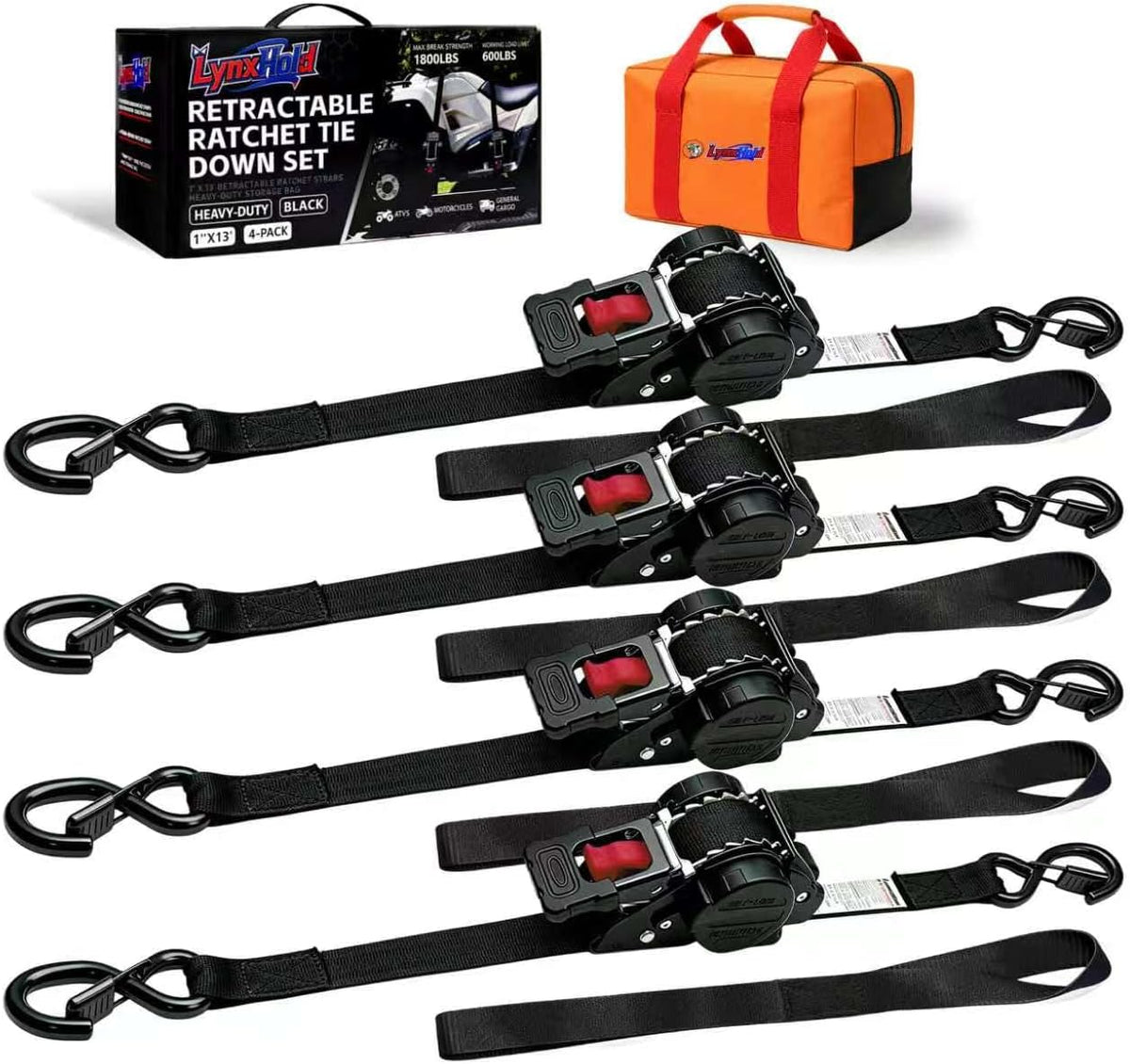Retractable Ratchet Straps 1" x 13 Ft