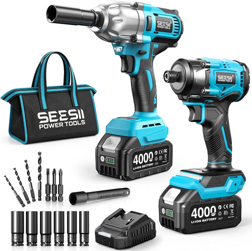 SEESII Impact Wrench 886 FT-LBS(1200N.m)1/2 Impact Gun with 2x4.0Ah Battery