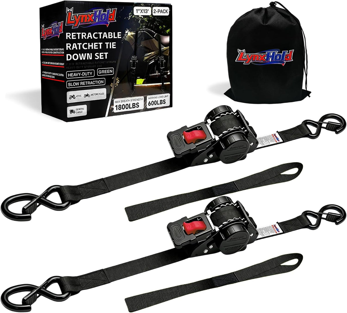 Retractable Ratchet Straps 1" x 13 Ft