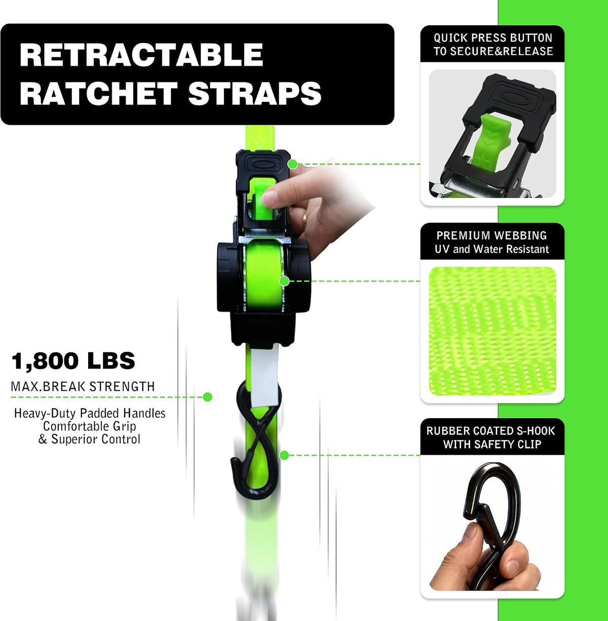Retractable Ratchet Straps 1" x 13 Ft