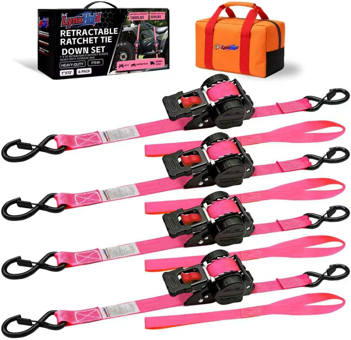 Retractable Ratchet Straps 1" x 13 Ft