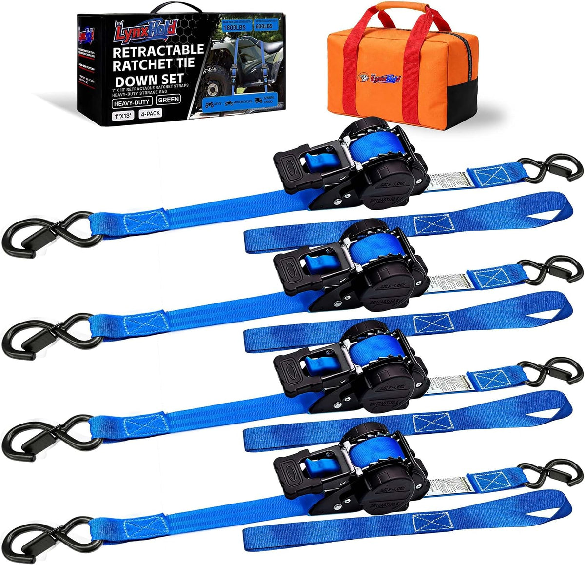 Retractable Ratchet Straps 1" x 13 Ft