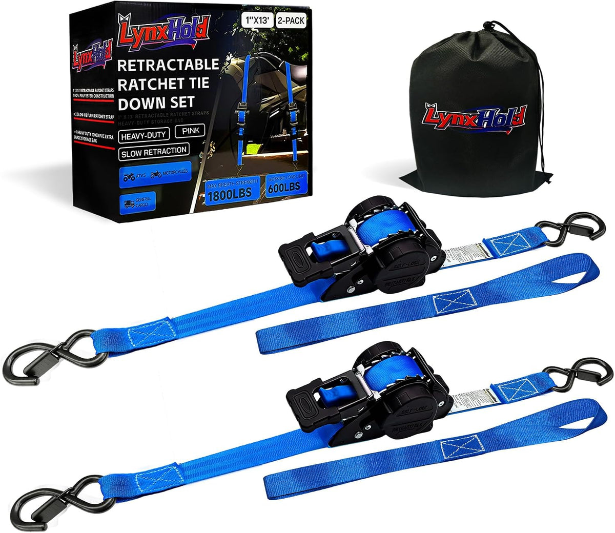 Retractable Ratchet Straps 1" x 13 Ft