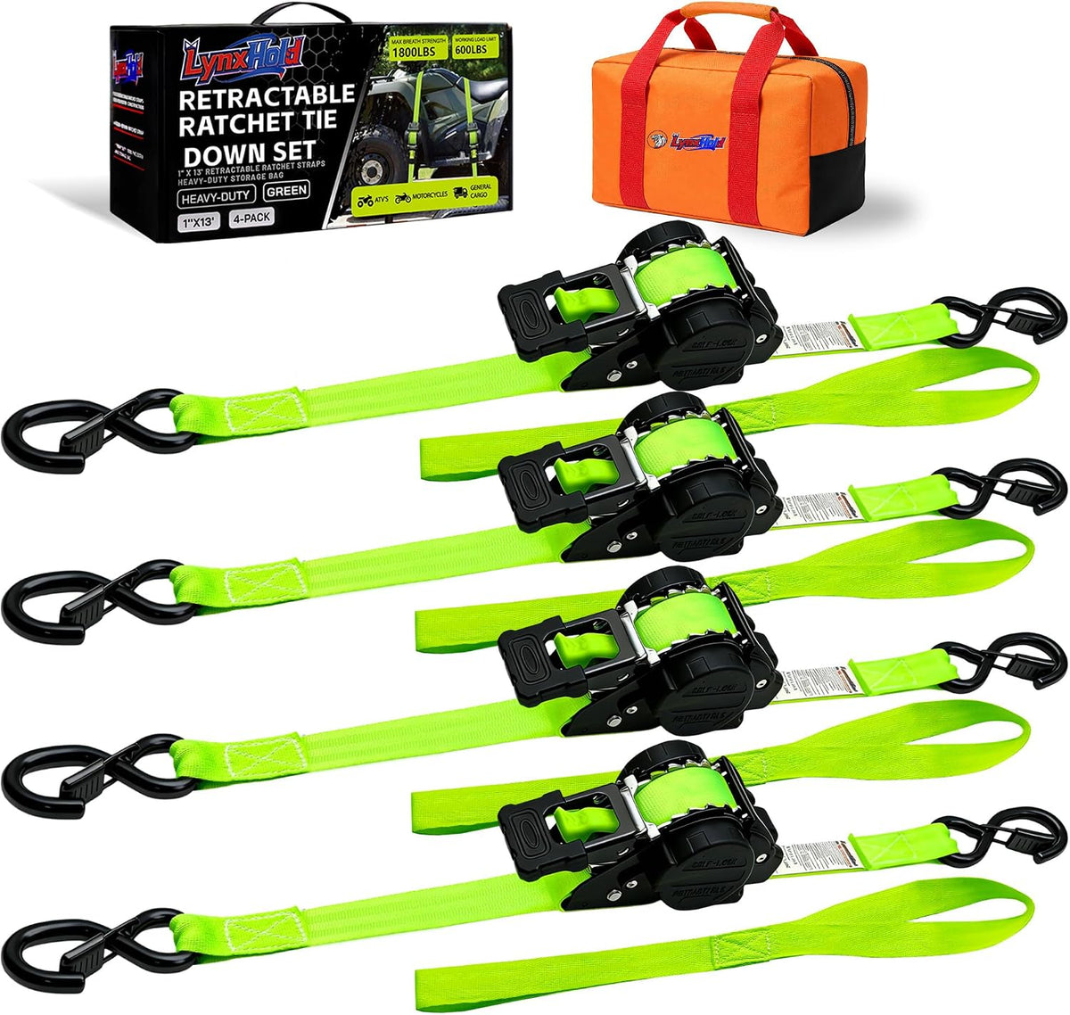 Retractable Ratchet Straps 1" x 13 Ft