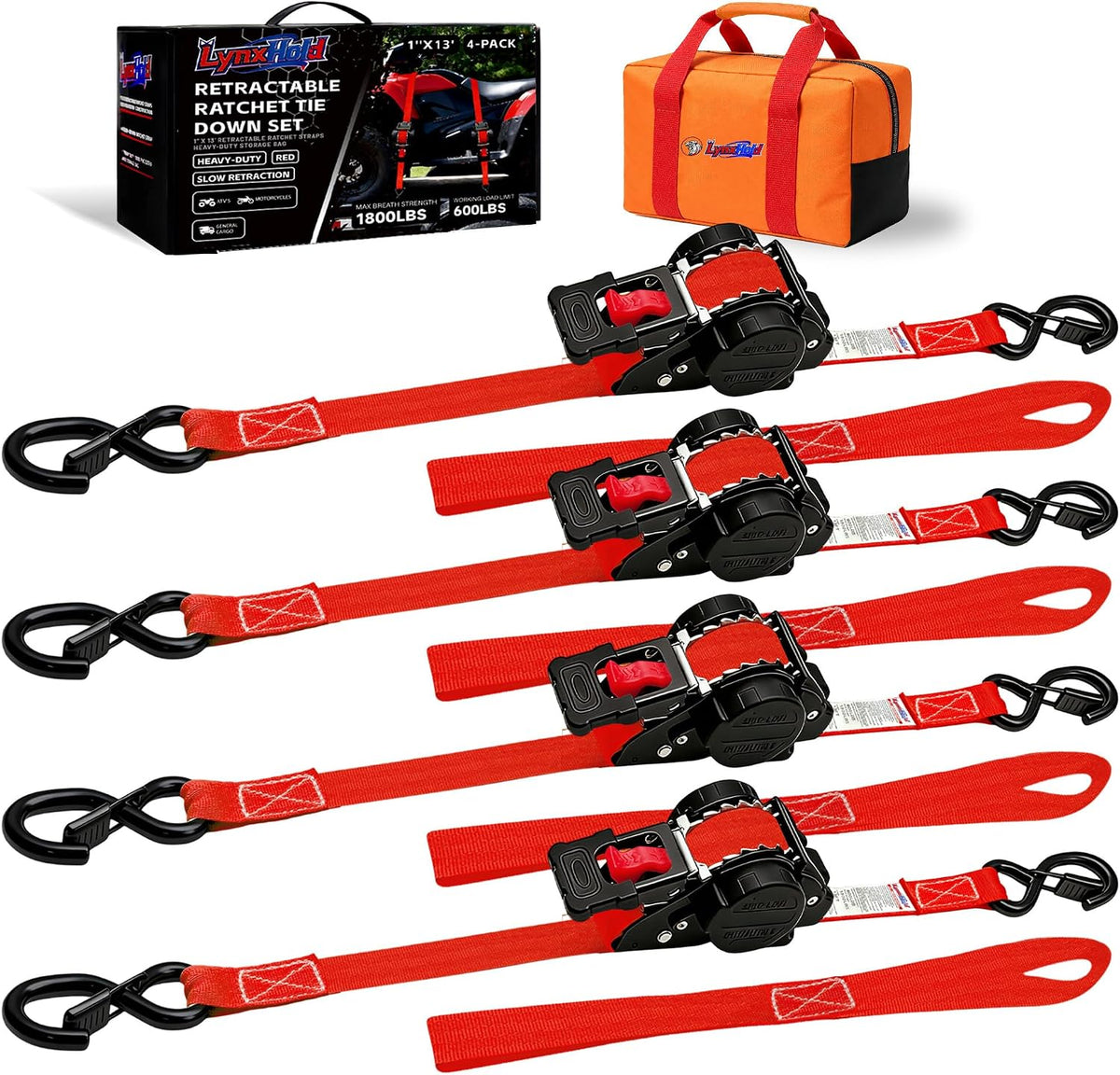 Retractable Ratchet Straps 1" x 13 Ft