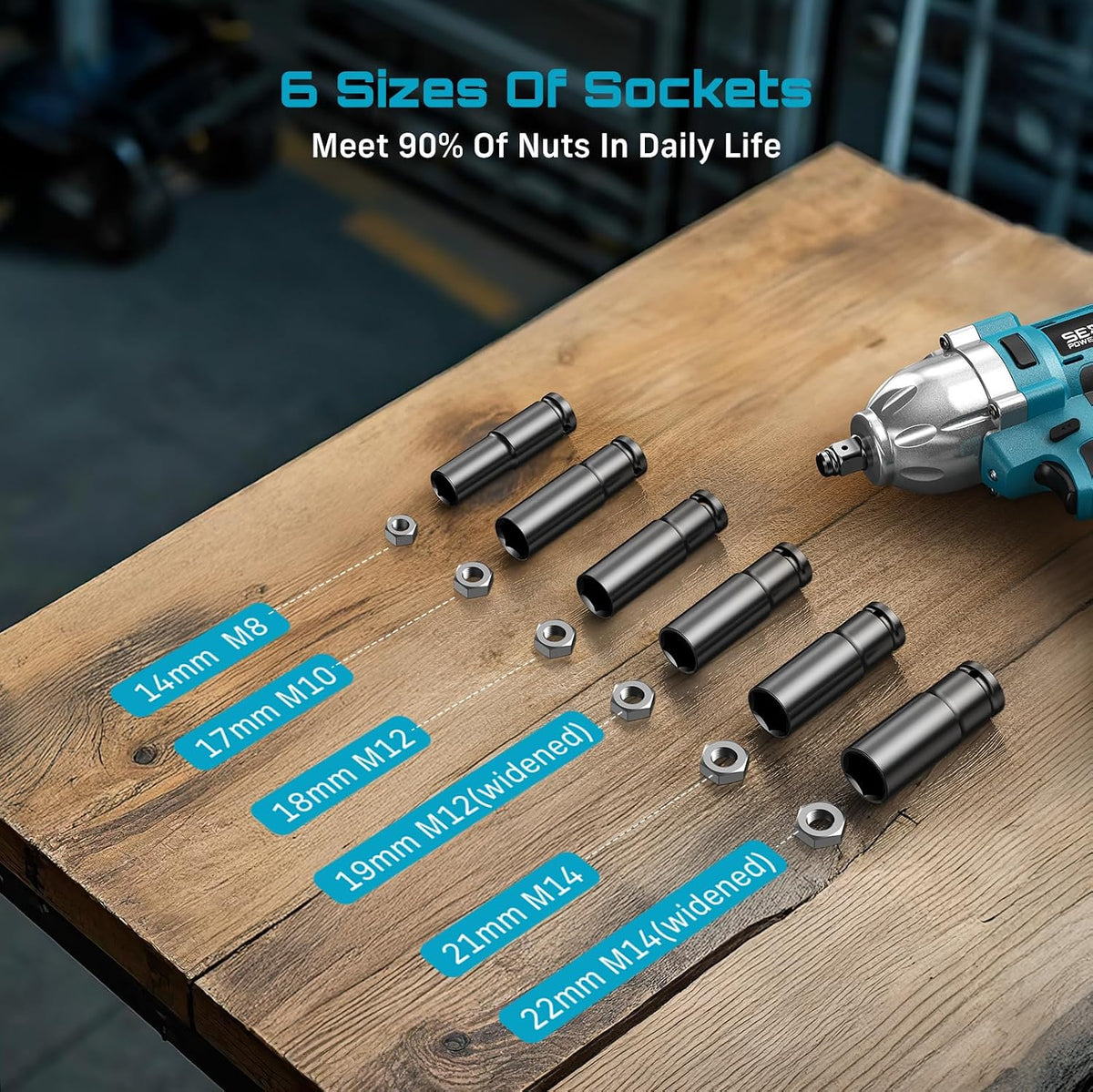 SEESII Impact Wrench 886 FT-LBS(1200N.m)1/2 Impact Gun with 2x4.0Ah Battery